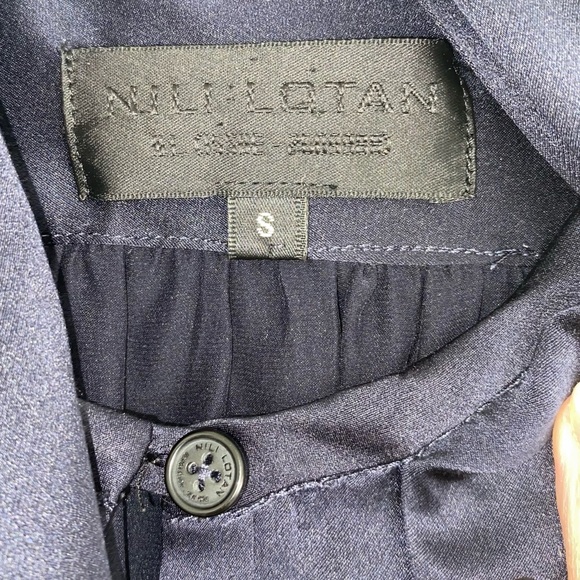 NILI LOTAN $990 Silk Navy Blue Tie Neck Mini Shirt Dress Small EUC - Picture 5 of 16